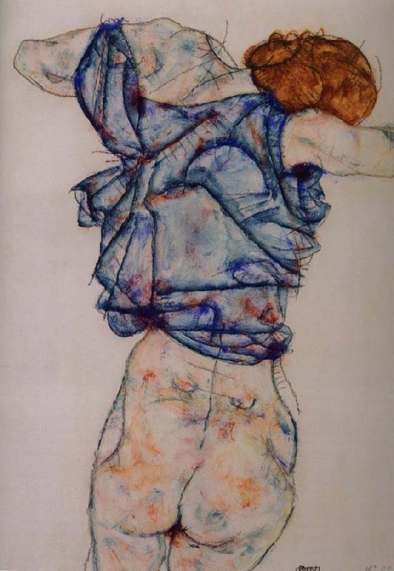 Egon Schiele kvinna under avkladning Sweden oil painting art